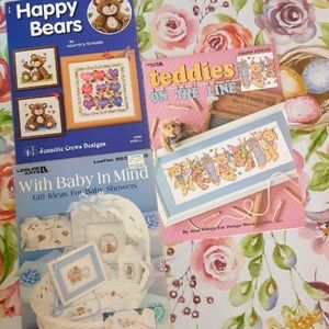 3 teddy bear cross stitch leaflets